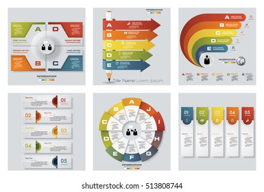 Collection of 6 design colorful presentation templates. Vector Background. For your idea and presentation.