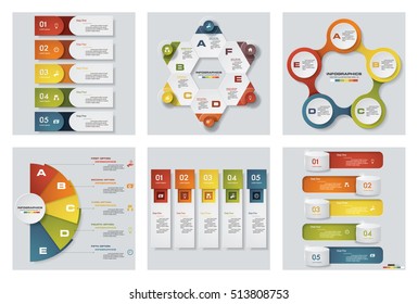 Collection of 6 design colorful presentation templates. Vector Background. For your idea and presentation.