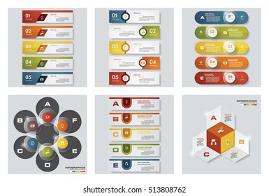 Collection of 6 design colorful presentation templates. Vector Background. For your idea and presentation.