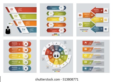 Collection of 6 design colorful presentation templates. Vector Background. For your idea and presentation.