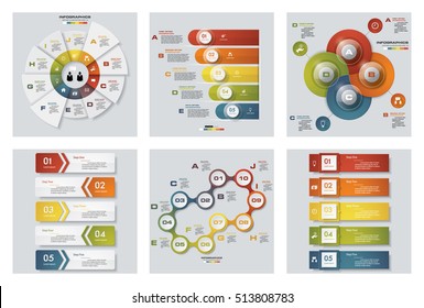 Collection of 6 design colorful presentation templates. Vector Background. For your idea and presentation.
