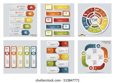 Collection of 6 design colorful presentation templates. Vector Background. For your idea and presentation.