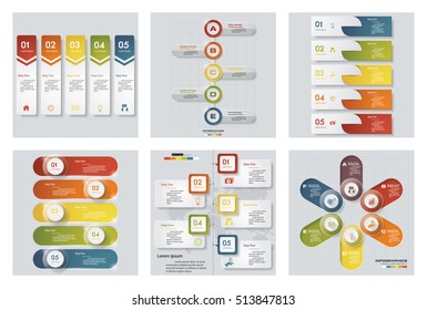 Collection of 6 design colorful presentation templates. Vector Background. For your idea and presentation.