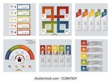 Collection of 6 design colorful presentation templates. Vector Background. For your idea and presentation.