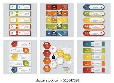 Collection of 6 design colorful presentation templates. Vector Background. For your idea and presentation.