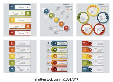 Collection of 6 design colorful presentation templates. Vector Background. For your idea and presentation.