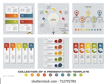 Collection of 6 design colorful presentation templates. EPS10. Set of infographics design vector and business icons.