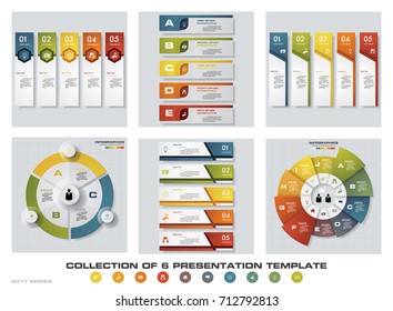 Collection of 6 design colorful presentation templates. EPS10. Set of infographics design vector and business icons.