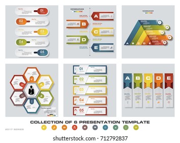 Collection of 6 design colorful presentation templates. EPS10. Set of infographics design vector and business icons.