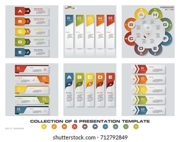 Collection of 6 design colorful presentation templates. EPS10. Set of infographics design vector and business icons.