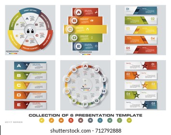 Collection of 6 design colorful presentation templates. EPS10. Set of infographics design vector and business icons.