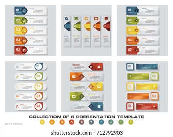 Collection of 6 design colorful presentation templates. EPS10. Set of infographics design vector and business icons.