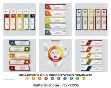 Collection of 6 design colorful presentation templates. EPS10. Set of infographics design vector and business icons.