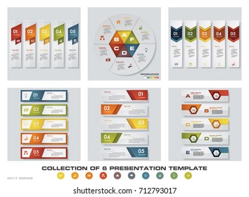 Collection of 6 design colorful presentation templates. EPS10. Set of infographics design vector and business icons.