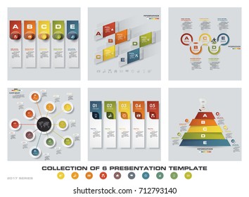 Collection of 6 design colorful presentation templates. EPS10. Set of infographics design vector and business icons.