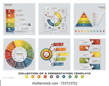 Collection of 6 design colorful presentation templates. EPS10. Set of infographics design vector and business icons.