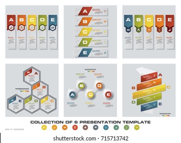 Collection of 6 design colorful presentation templates. EPS10. Set of infographics design vector and business icons.