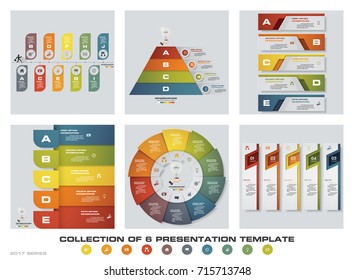 Collection of 6 design colorful presentation templates. EPS10. Set of infographics design vector and business icons.