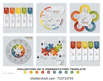 Collection of 6 design colorful presentation templates. EPS10. Set of infographics design vector and business icons.