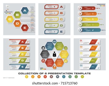 Collection of 6 design colorful presentation templates. EPS10. Set of infographics design vector and business icons.