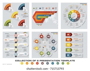 Collection of 6 design colorful presentation templates. EPS10. Set of infographics design vector and business icons.