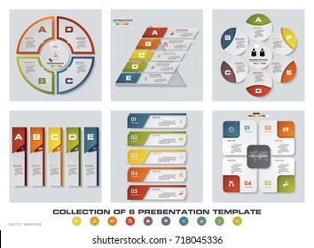 Collection of 6 design colorful presentation templates. EPS10. Set of infographics design vector and business icons.