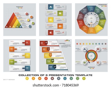 Collection of 6 design colorful presentation templates. EPS10. Set of infographics design vector and business icons.