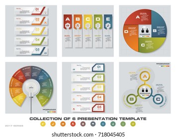 Collection of 6 design colorful presentation templates. EPS10. Set of infographics design vector and business icons.