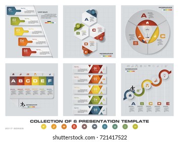 Collection of 6 design colorful presentation templates. EPS10. Set of infographics design vector and business icons.