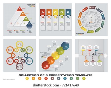 Collection of 6 design colorful presentation templates. EPS10. Set of infographics design vector and business icons.