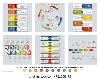 Collection of 6 design colorful presentation templates. EPS10. Set of infographics design vector and business icons.
