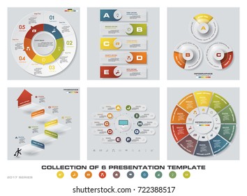 Collection of 6 design colorful presentation templates. EPS10. Set of infographics design vector and business icons.