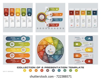 Collection of 6 design colorful presentation templates. EPS10. Set of infographics design vector and business icons.