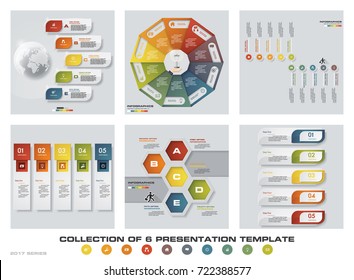 Collection of 6 design colorful presentation templates. EPS10. Set of infographics design vector and business icons.