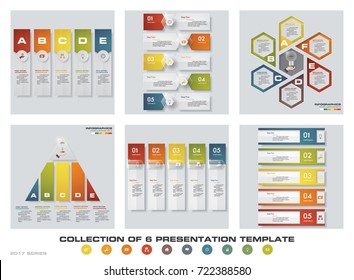 Collection of 6 design colorful presentation templates. EPS10. Set of infographics design vector and business icons.