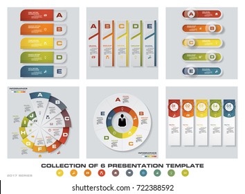 Collection of 6 design colorful presentation templates. EPS10. Set of infographics design vector and business icons.