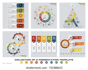 Collection of 6 design colorful presentation templates. EPS10. Set of infographics design vector and business icons.