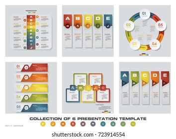 Collection of 6 design colorful presentation templates. EPS10. Set of infographics design vector and business icons.