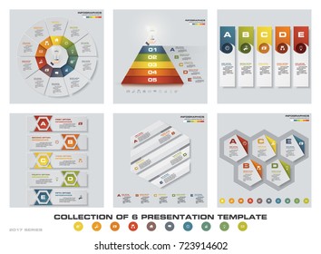 Collection of 6 design colorful presentation templates. EPS10. Set of infographics design vector and business icons.