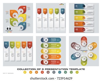 Collection of 6 design colorful presentation templates. EPS10. Set of infographics design vector and business icons.