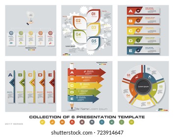 Collection of 6 design colorful presentation templates. EPS10. Set of infographics design vector and business icons.