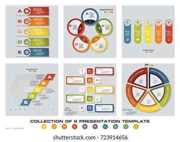Collection of 6 design colorful presentation templates. EPS10. Set of infographics design vector and business icons.