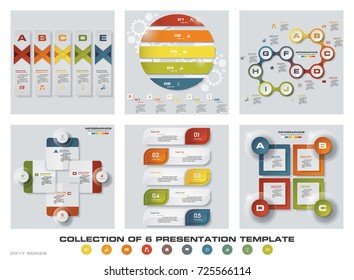 Collection of 6 design colorful presentation templates. EPS10. Set of infographics design vector and business icons.