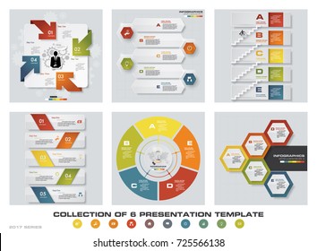 Collection of 6 design colorful presentation templates. EPS10. Set of infographics design vector and business icons.