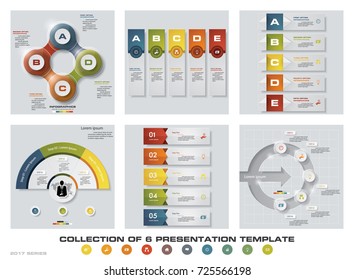 Collection of 6 design colorful presentation templates. EPS10. Set of infographics design vector and business icons.