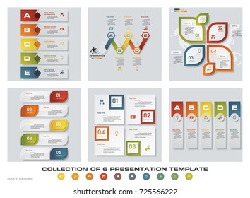 Collection of 6 design colorful presentation templates. EPS10. Set of infographics design vector and business icons.