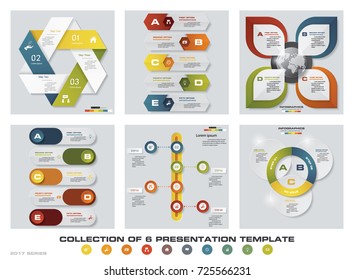 Collection of 6 design colorful presentation templates. EPS10. Set of infographics design vector and business icons.