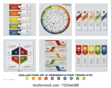 Collection of 6 design colorful presentation templates. EPS10. Set of infographics design vector and business icons.