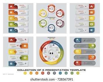 Collection of 6 design colorful presentation templates. EPS10. Set of infographics design vector and business icons.