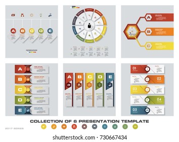Collection of 6 design colorful presentation templates. EPS10. Set of infographics design vector and business icons.